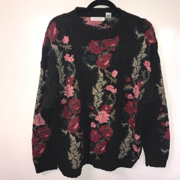 Vintage Sweaters - Vintage Floral Chunky Bobble Knit Sweater